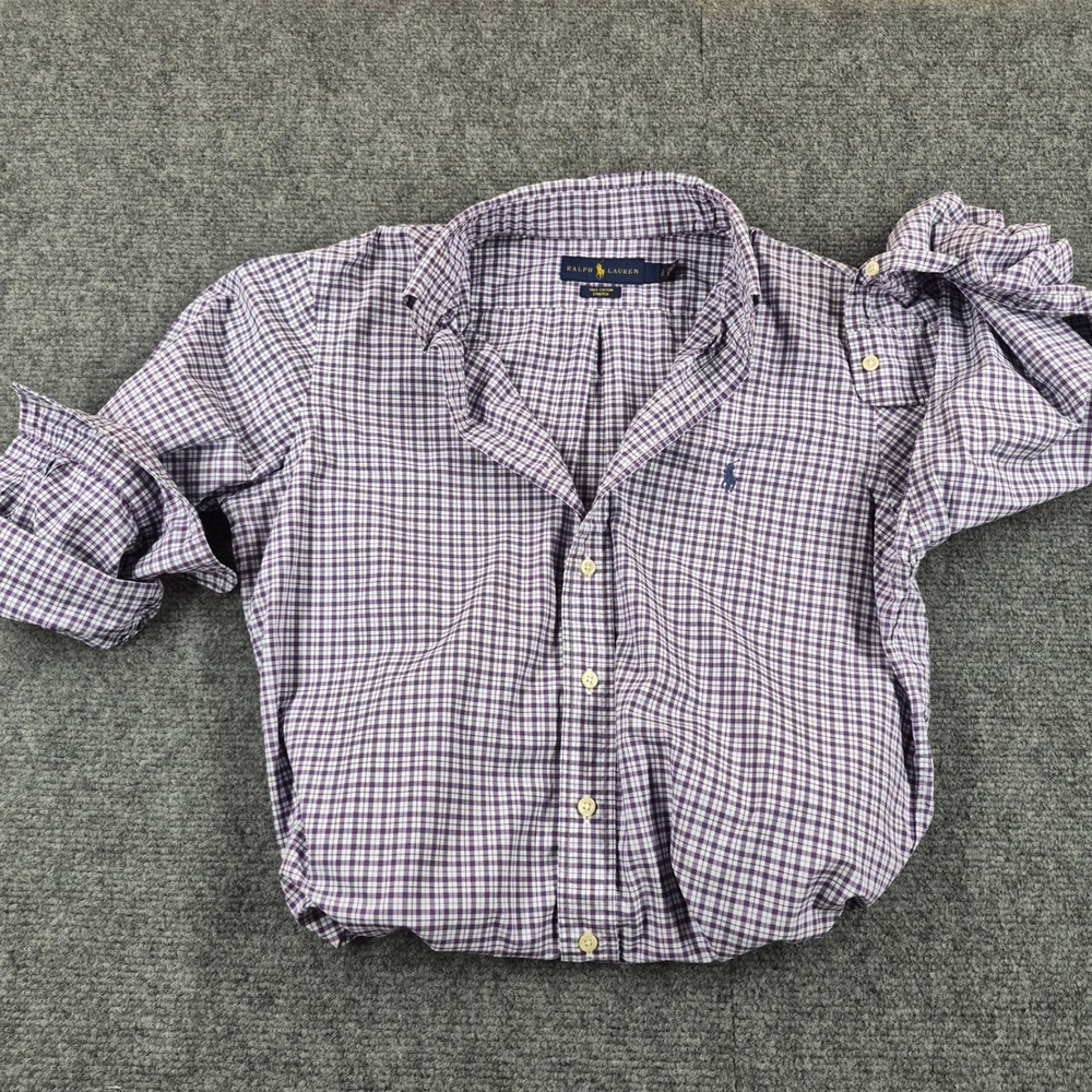 Blue Pony Ralph Lauren Purple Gingham Cotton Stretch Button Down Shirt | Men's